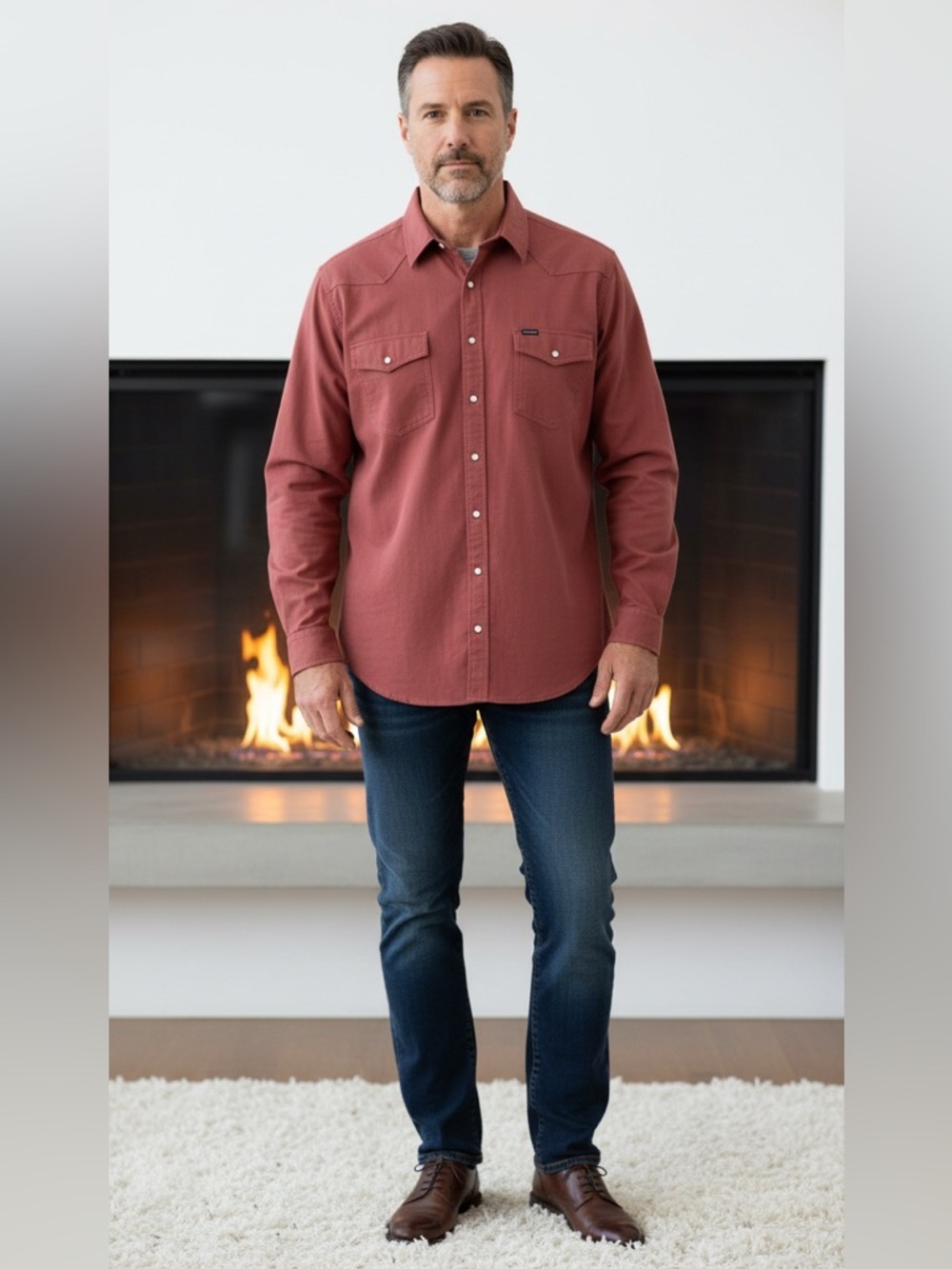 Lucky Brand Men's Casual Burnt Red Button Down Shirt